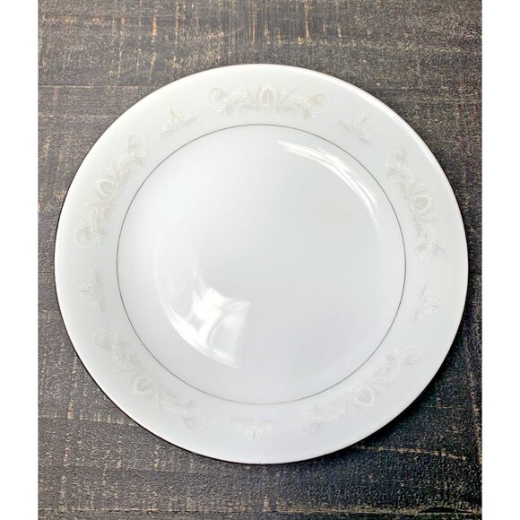 CROWN MING Fine China ROYAL PALM White Silver Wedding Lace Salad Soup Bowl 7.5" - Picture 1 of 6